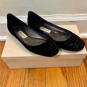 Jimmy Choo Black Flats Snakeskin Print Sz 37 1/2 US 6 1/2 - 7
